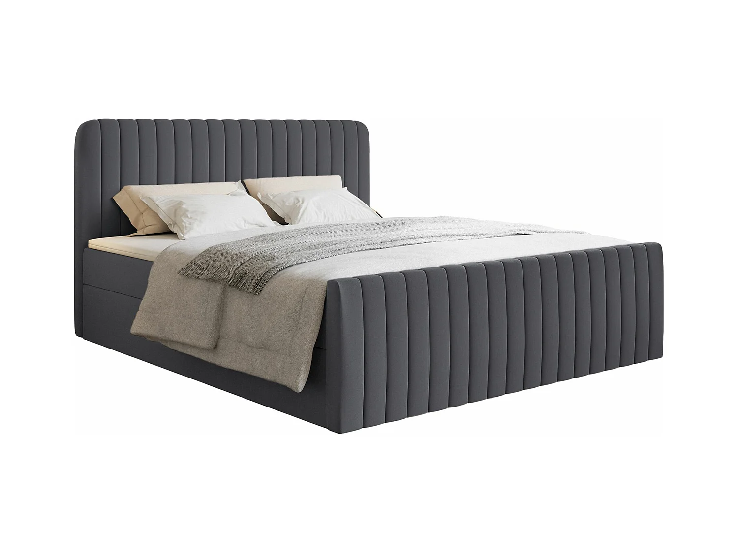 Continentaal bed met matrastopper - 180x200 cm - grafiet chenille - SALIANO