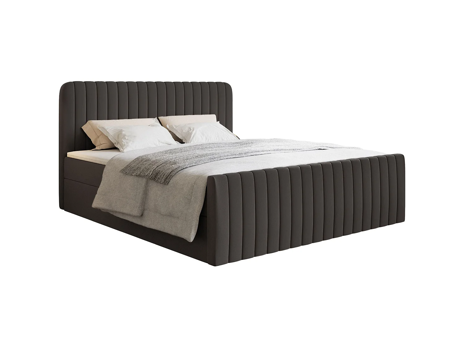Lit continental avec surmatelas - 180x200 cm - chenille graphite - SALIANO
