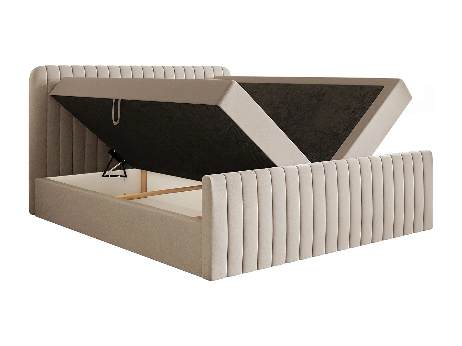 Lit continental avec surmatelas - 180x200 cm - chenille beige - SALIANO