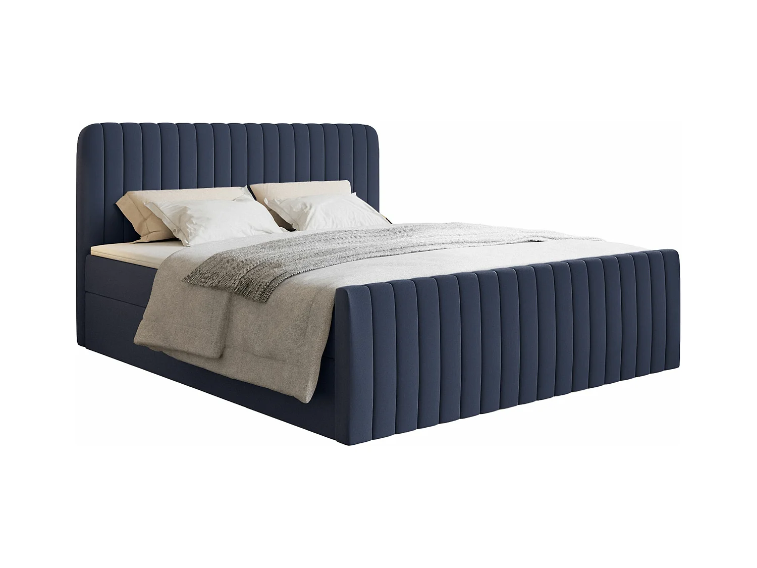 Lit continental avec surmatelas - 180x200 cm - chenille marine - SALIANO