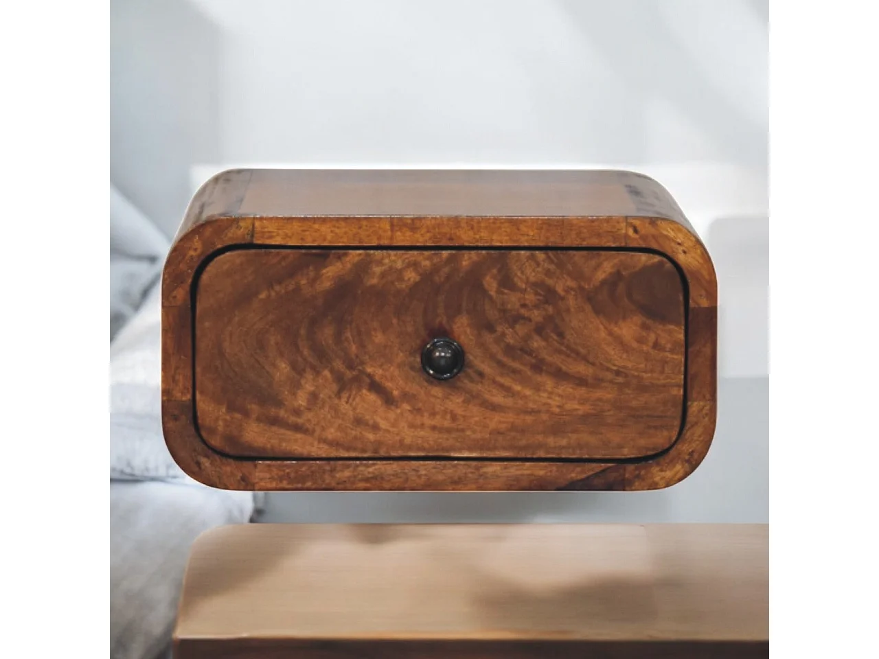 Artisan Furniture Mini table de nuit murale Avora 1 tiroir en bois massif finition châtaignier