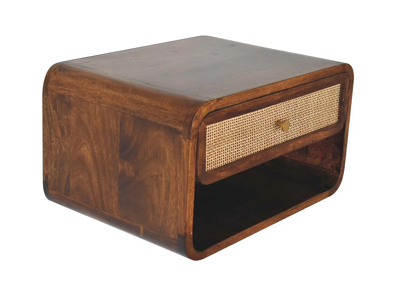 Artisan Furniture Wandmontierter offener geflochtener Nachttisch aus massivem Kastanienholz