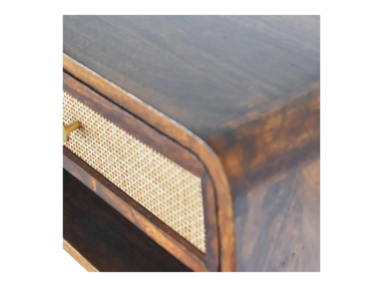 Artisan Furniture Wandmontierter offener geflochtener Nachttisch aus massivem Kastanienholz