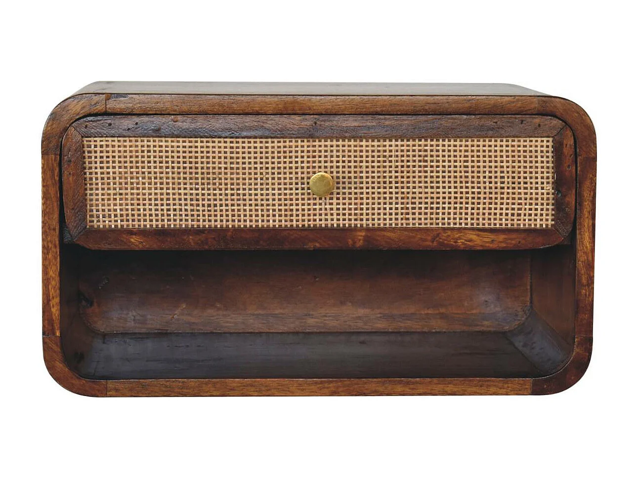 Artisan Furniture Table de chevet murale ouverte tressée finition châtaignier en bois massif