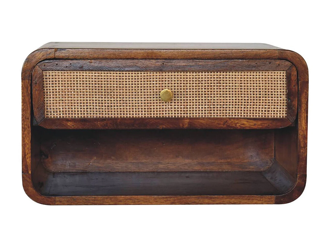 Artisan Furniture Table de chevet murale ouverte tressée finition châtaignier en bois massif