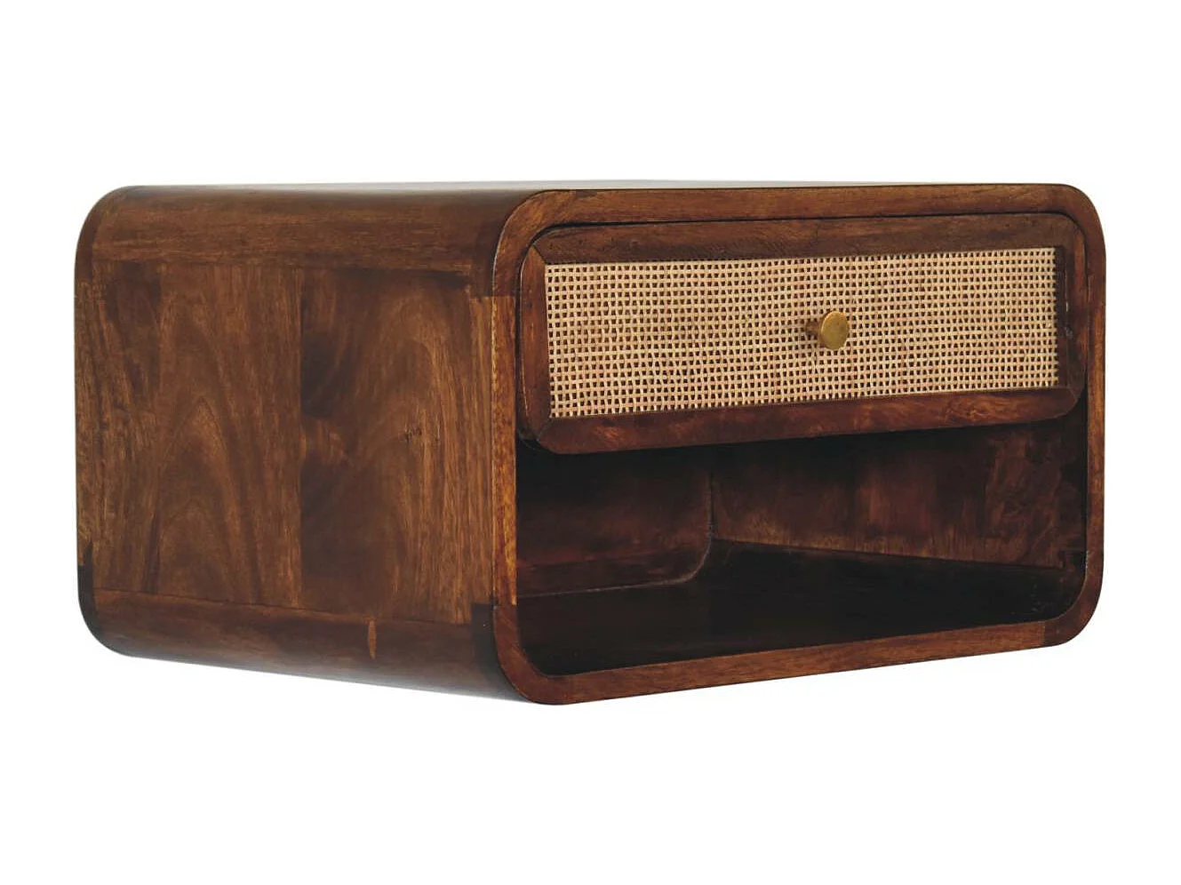 Artisan Furniture Table de chevet murale ouverte tressée finition châtaignier en bois massif