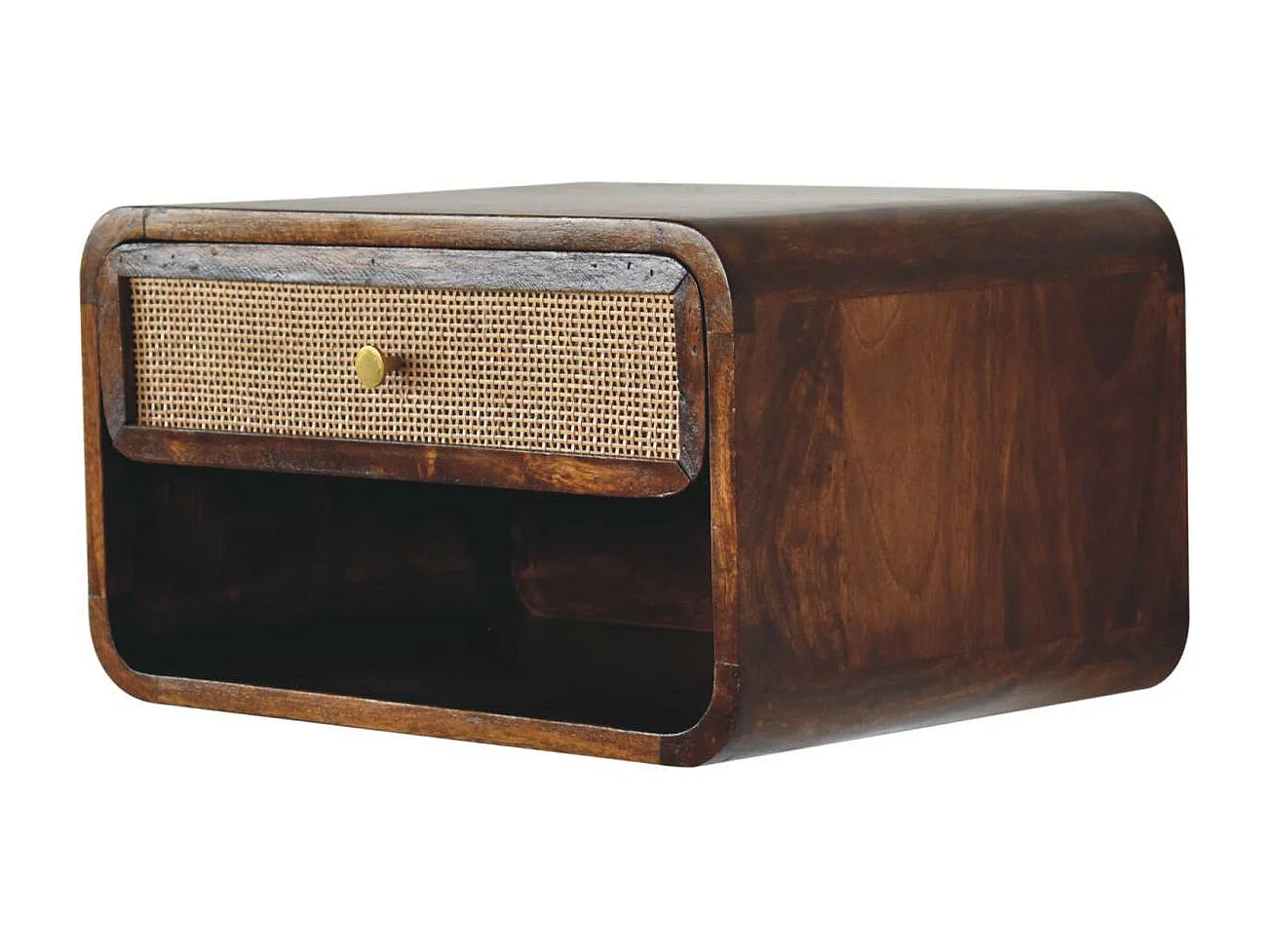 Artisan Furniture Table de chevet murale ouverte tressée finition châtaignier en bois massif