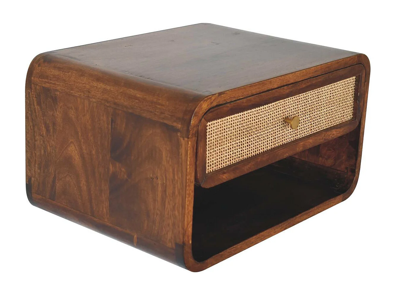 Artisan Furniture Table de chevet murale ouverte tressée finition châtaignier en bois massif