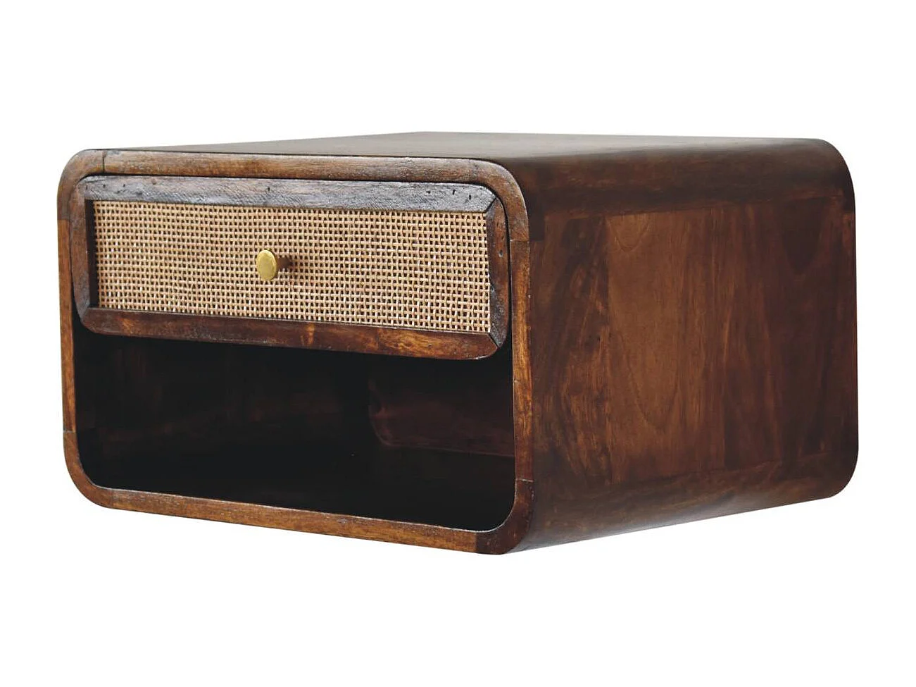 Artisan Furniture Mesa de Cabeceira Suspensa Aberta com Entrançado em Castanheiro em Madeira Maciça