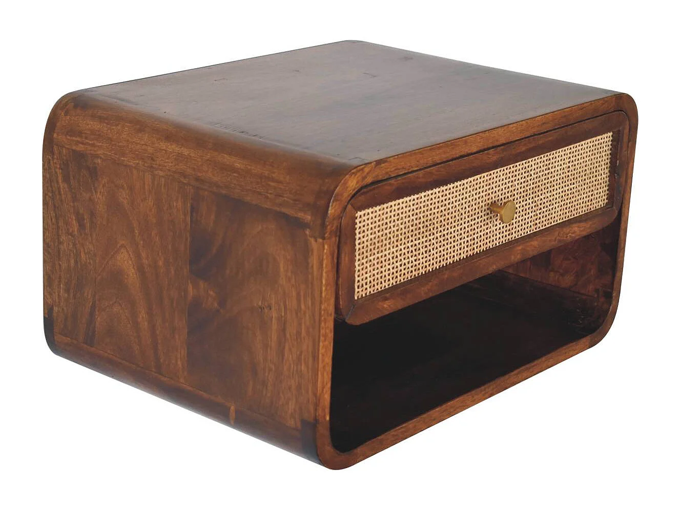Artisan Furniture Mesa de Cabeceira Suspensa Aberta com Entrançado em Castanheiro em Madeira Maciça