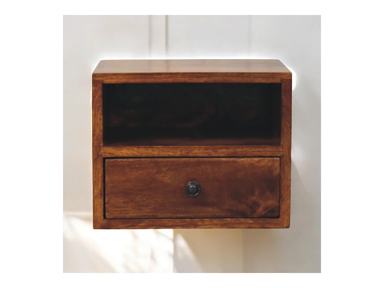 Artisan Furniture Table de nuit murale Solis 1 tiroir en bois massif finition châtaignier