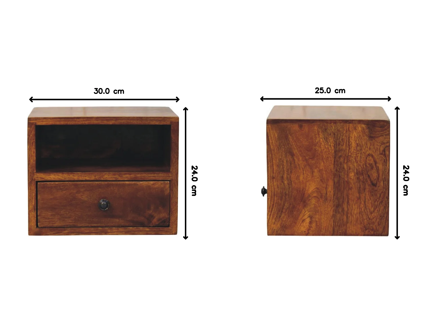 Artisan Furniture Table de nuit murale Solis 1 tiroir en bois massif finition châtaignier