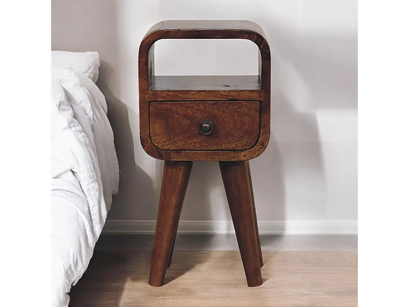 Artisan Furniture Extra mini gebogen nachtkastje met open vak van massief kastanjehout