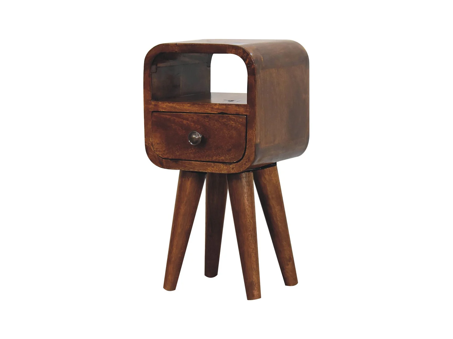 Artisan Furniture Extra mini gebogen nachtkastje met open vak van massief kastanjehout