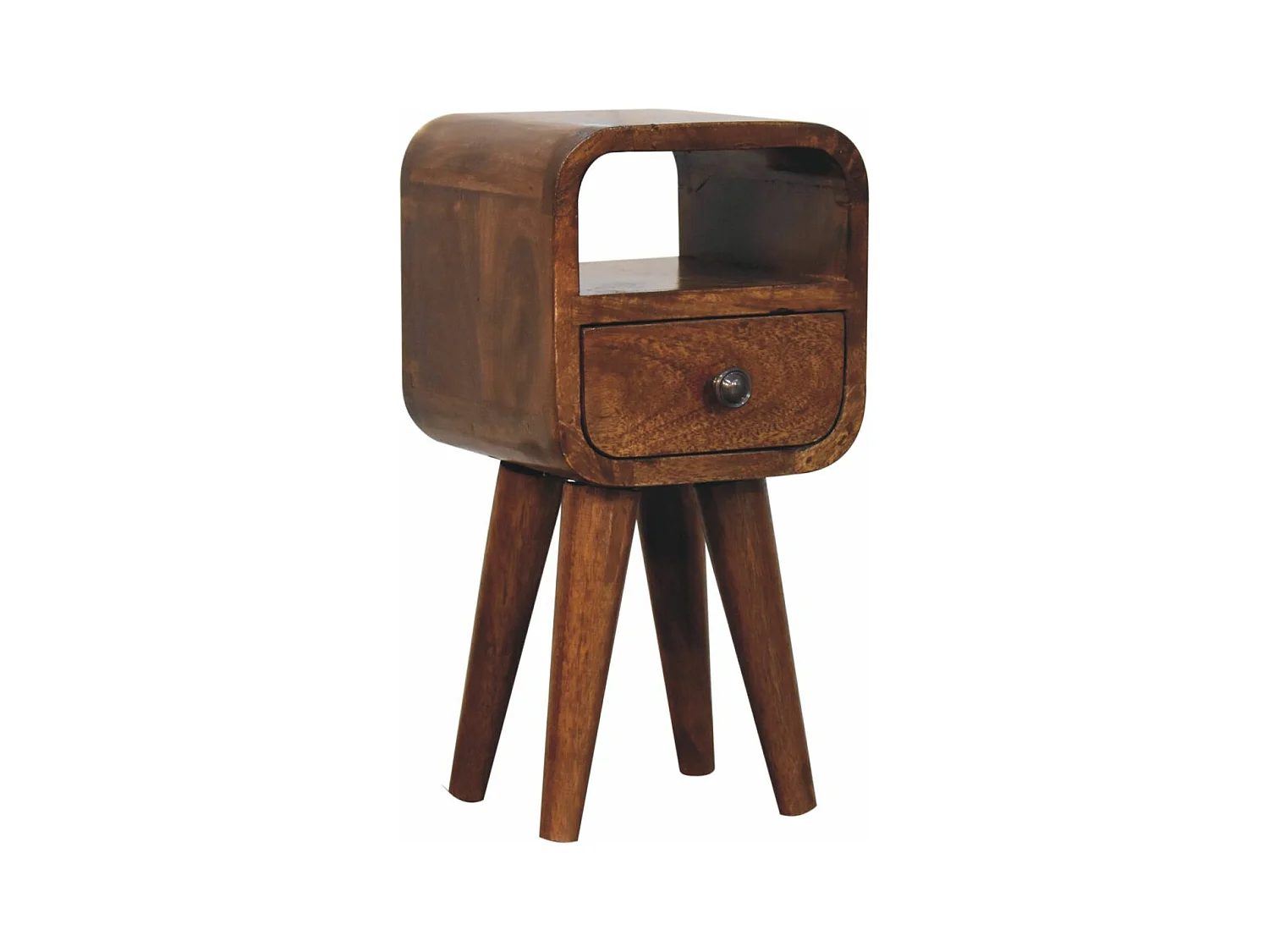 Artisan Furniture Extra mini gebogen nachtkastje met open vak van massief kastanjehout