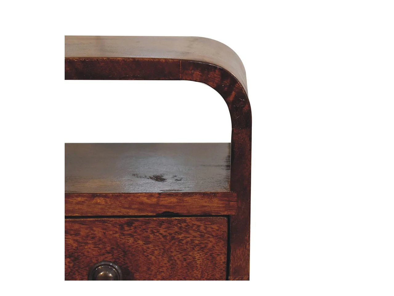 Artisan Furniture Extra mini gebogen nachtkastje met open vak van massief kastanjehout