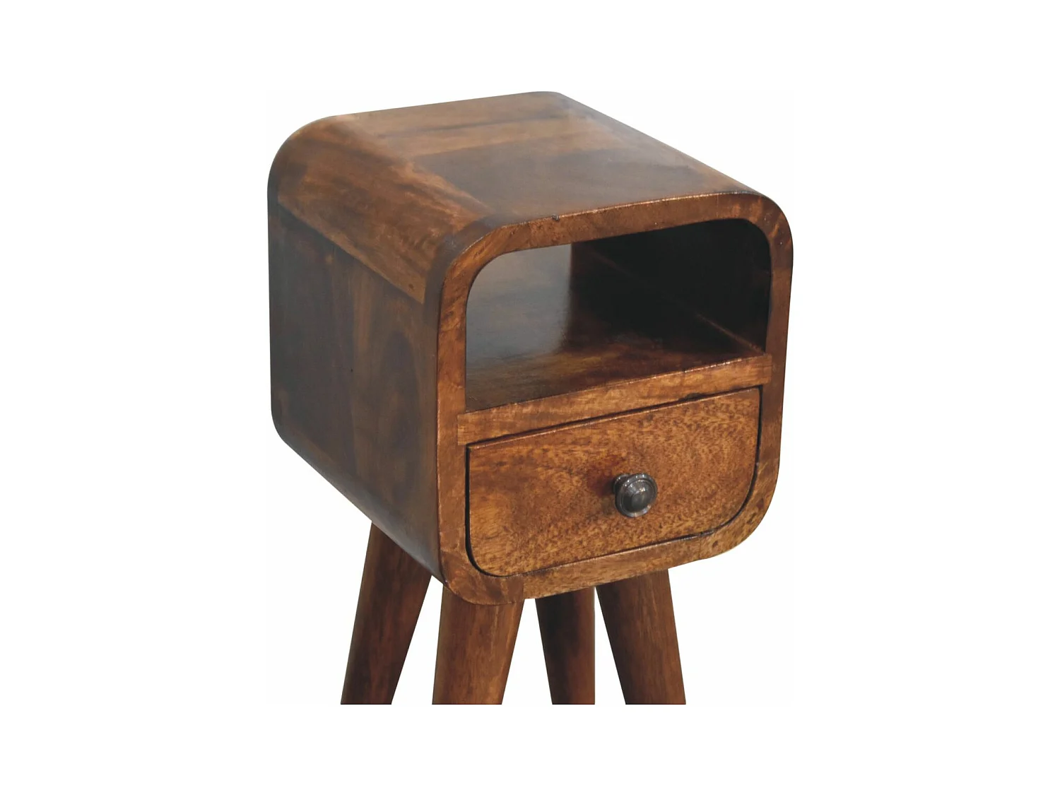 Artisan Furniture Extra mini gebogen nachtkastje met open vak van massief kastanjehout