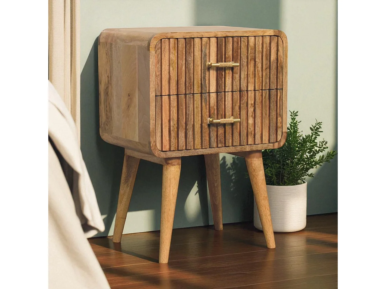 Table de chevet T-bar à reliefs Artisan Furniture, 2 tiroirs, marron