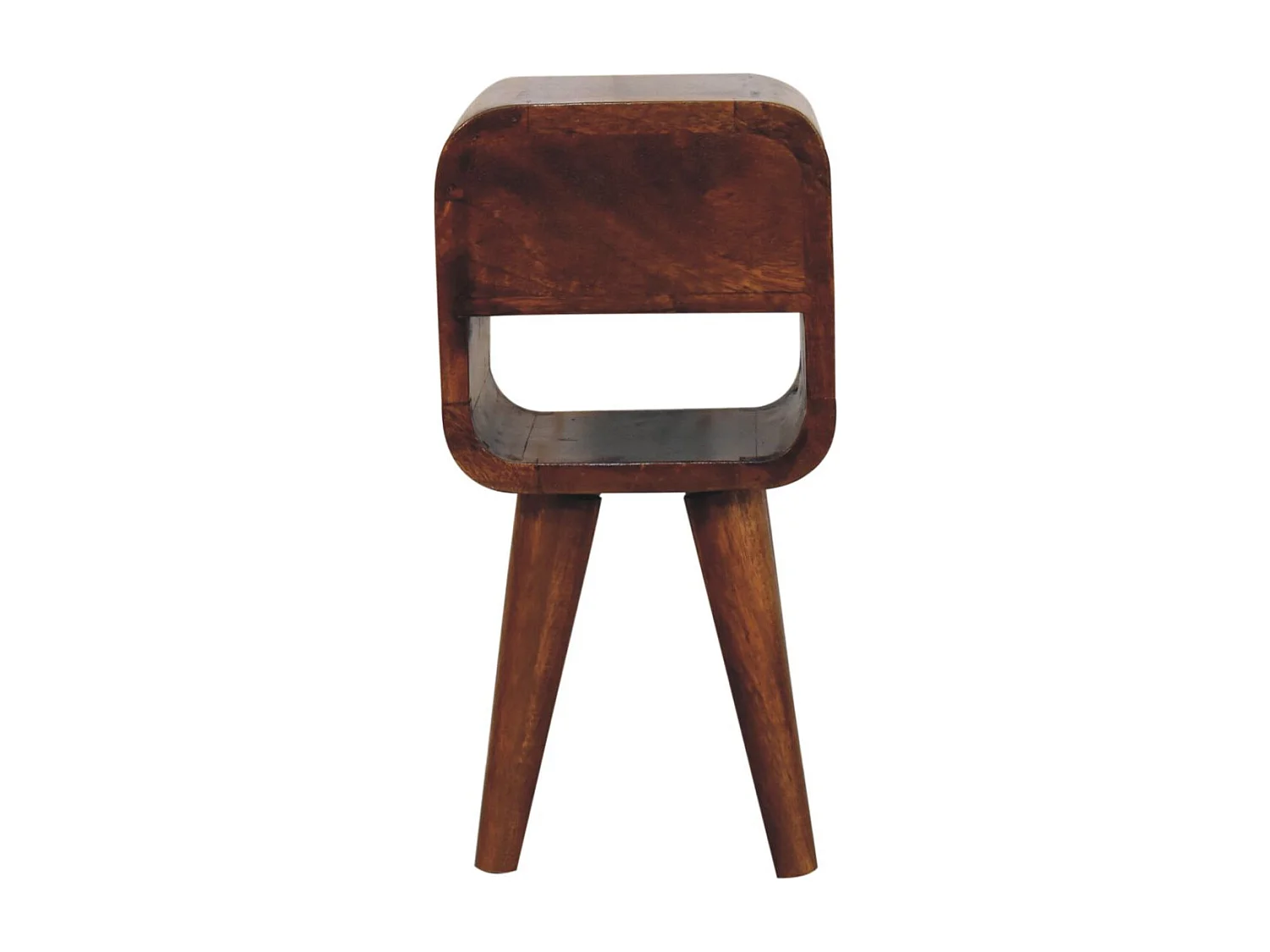 Table de chevet Extra Mini Curve basse en châtaignier Artisan Furniture, 1 tiroir, 1 étagère, brun foncé