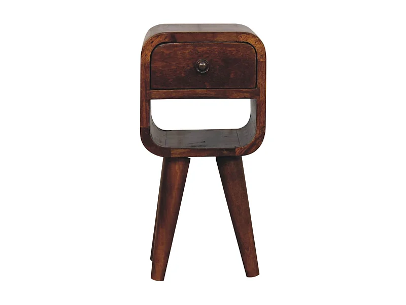 Table de chevet Extra Mini Curve basse en châtaignier Artisan Furniture, 1 tiroir, 1 étagère, brun foncé