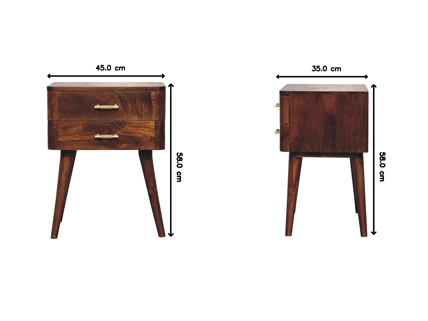 Artisan Furniture Table de chevet nordique avec barre en T finition châtaignier en bois massif