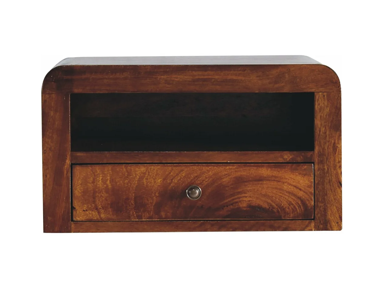 Artisan Furniture Zwaar wandgemonteerd nachtkastje met 1 lade van massief kastanjehout