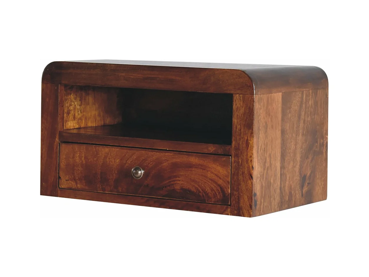 Artisan Furniture Zwaar wandgemonteerd nachtkastje met 1 lade van massief kastanjehout