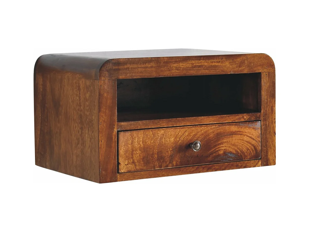 Artisan Furniture Table de nuit murale 1 tiroir épaisse en bois massif finition châtaignier