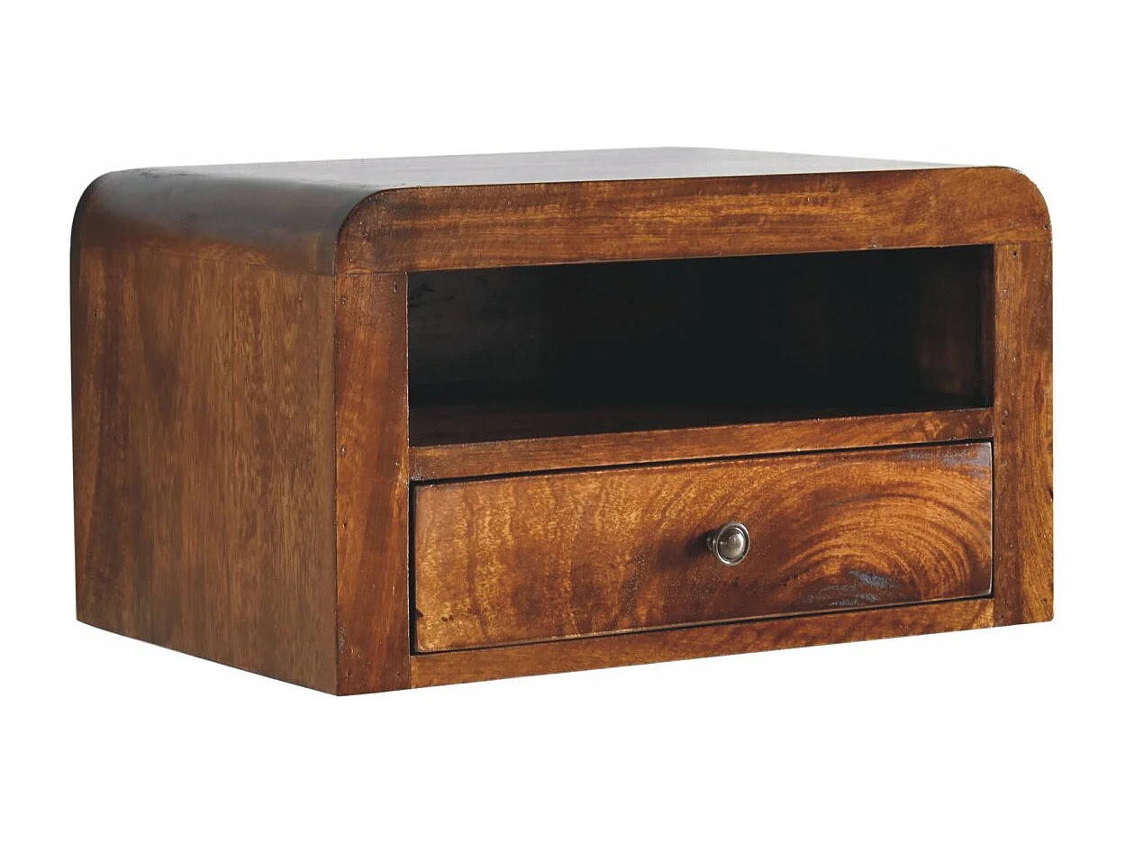 Artisan Furniture Table de nuit murale 1 tiroir épaisse en bois massif finition châtaignier