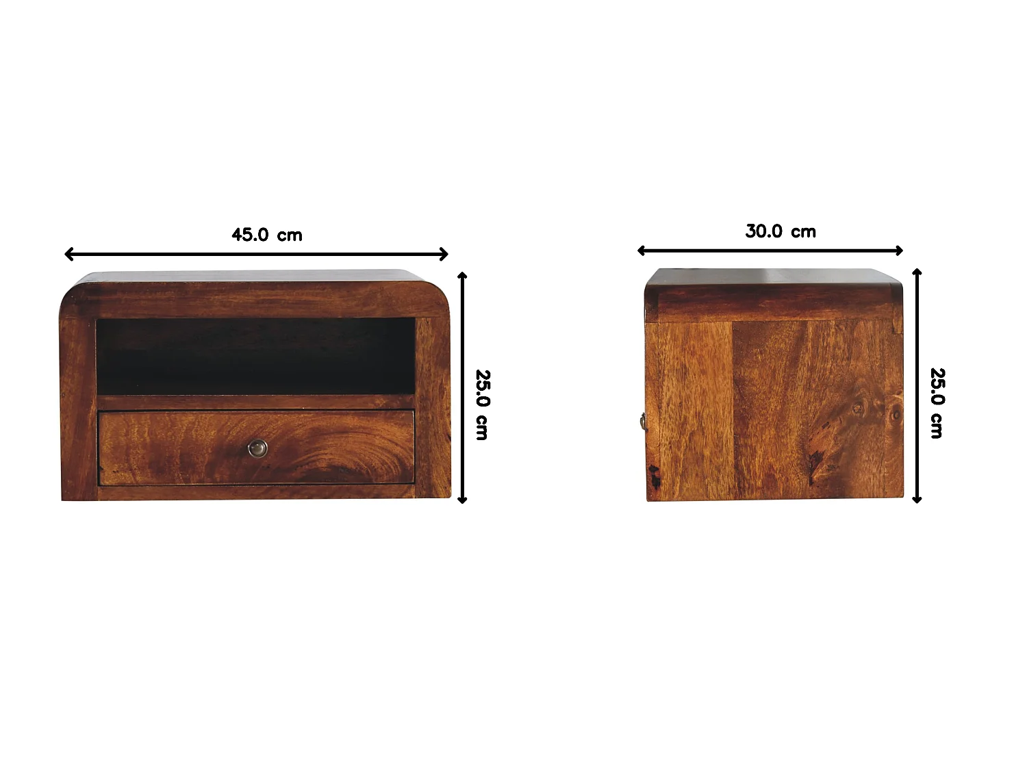 Artisan Furniture Table de nuit murale 1 tiroir épaisse en bois massif finition châtaignier