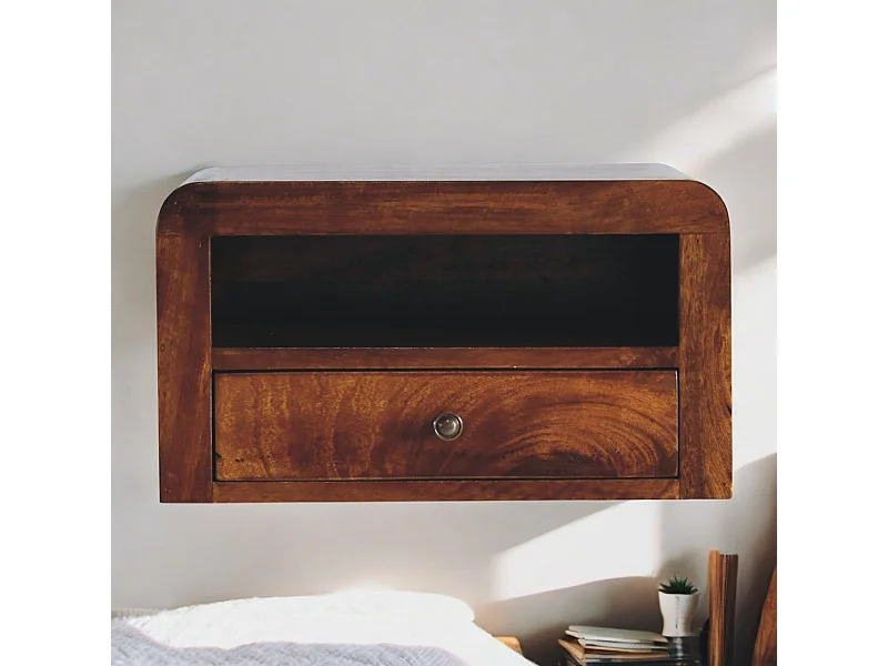 Artisan Furniture Table de nuit murale 1 tiroir épaisse en bois massif finition châtaignier