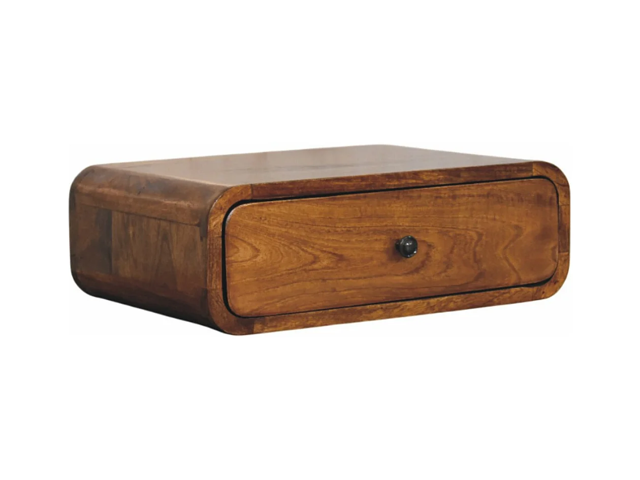 Artisan Furniture Szafka nocna Avora montowana na ścianie z 1 szufladą w kolorze miodowo-karmelowym z litego drewna