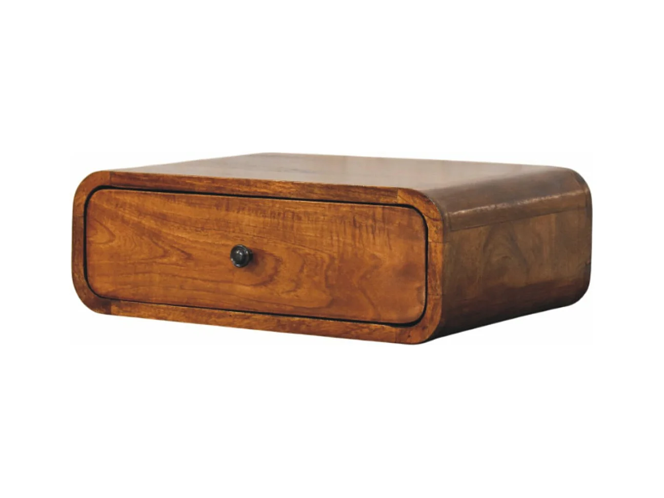 Artisan Furniture Szafka nocna Avora montowana na ścianie z 1 szufladą w kolorze miodowo-karmelowym z litego drewna