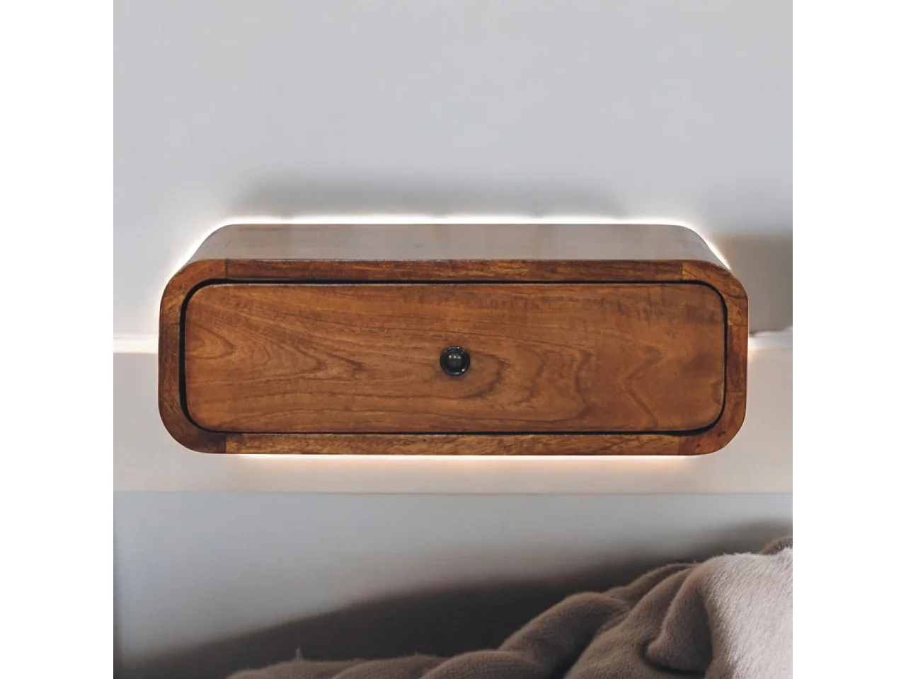 Artisan Furniture Avora wandgemonteerd nachtkastje met 1 lade in honingkaramel van massief hout