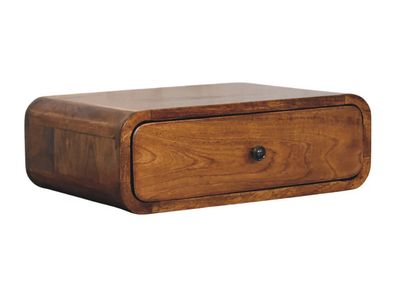 Artisan Furniture Szafka nocna Avora montowana na ścianie z 1 szufladą w kolorze miodowo-karmelowym z litego drewna