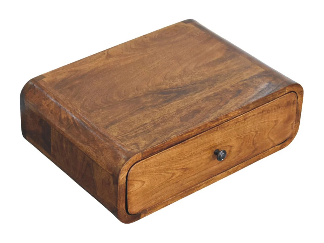 Artisan Furniture Szafka nocna Avora montowana na ścianie z 1 szufladą w kolorze miodowo-karmelowym z litego drewna