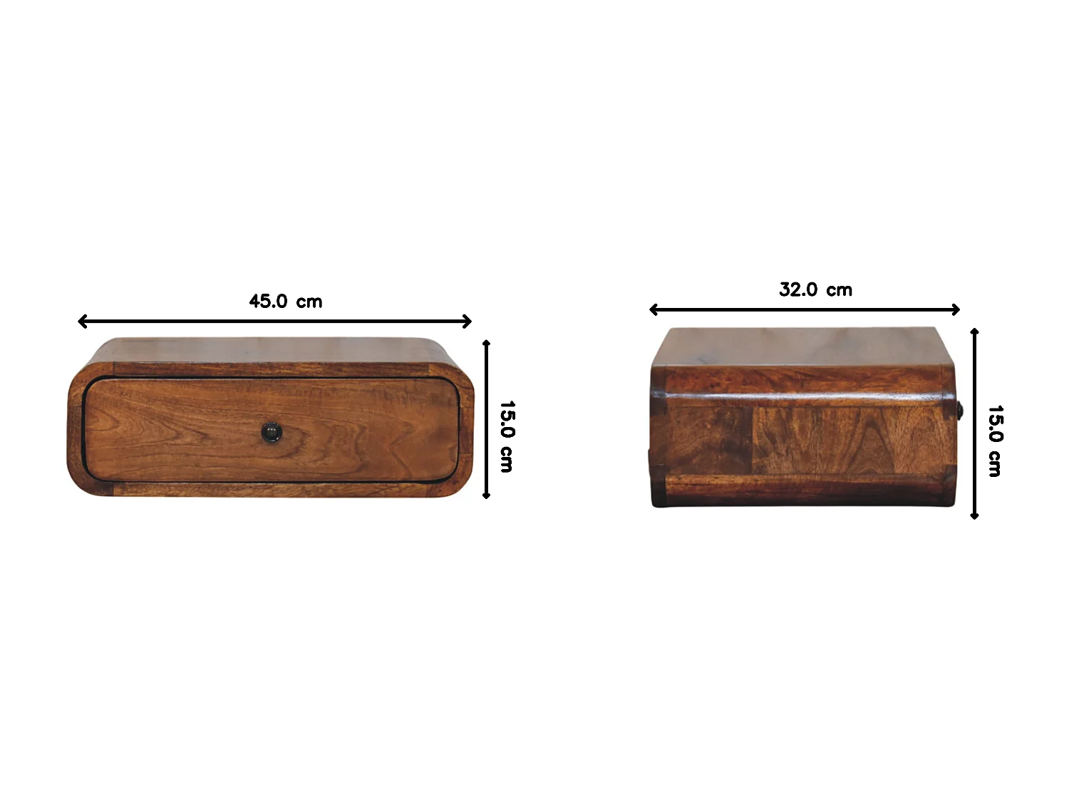 Artisan Furniture Szafka nocna Avora montowana na ścianie z 1 szufladą w kolorze miodowo-karmelowym z litego drewna