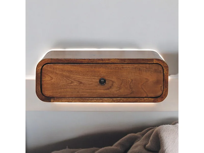 Artisan Furniture Mesa de Cabeceira Suspensa Avora com 1 Gaveta em Caramelo Mel em Madeira Maciça