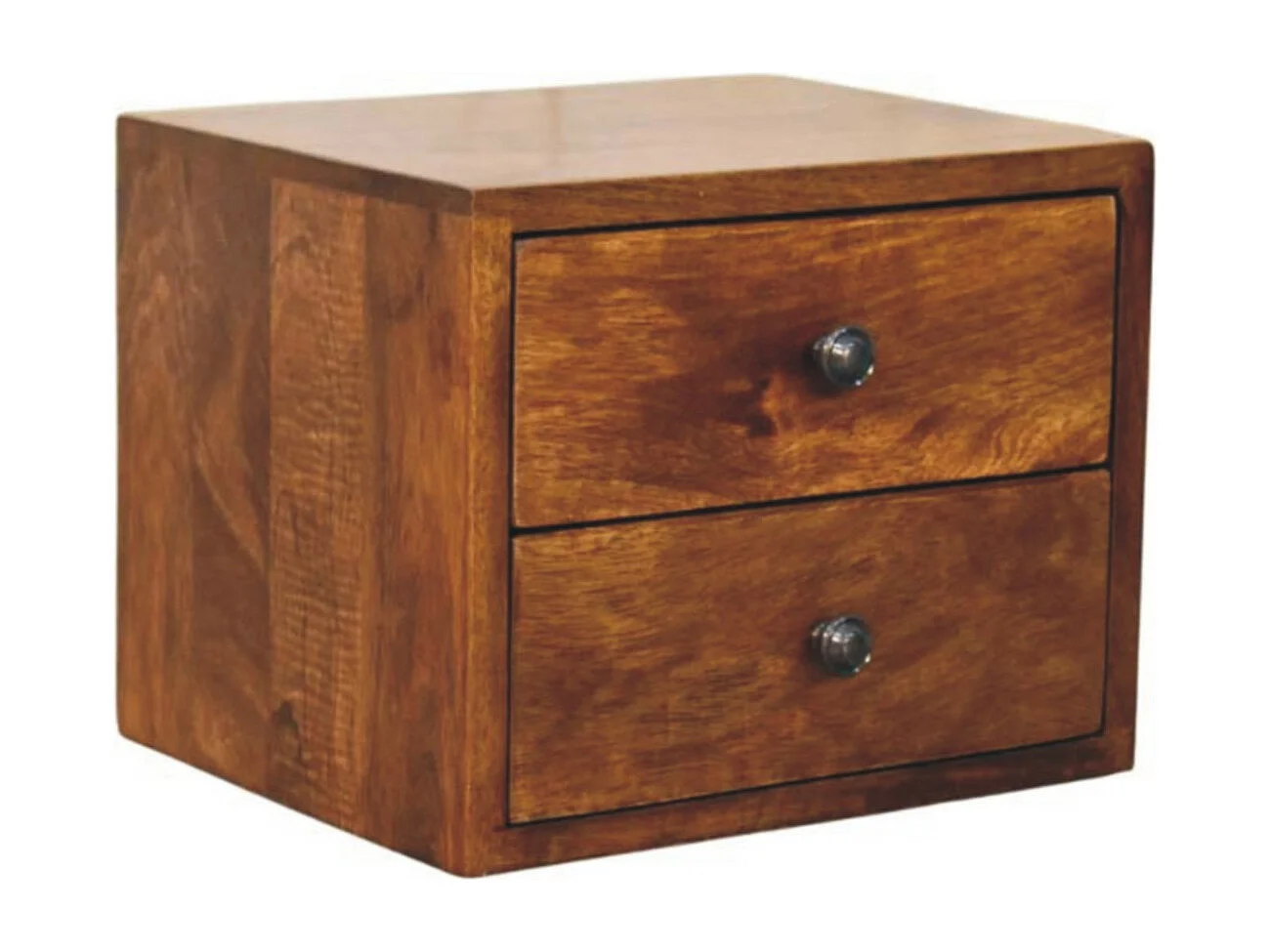 Artisan Furniture Solis Wandmontierter Nachttisch mit 2 Schubladen aus massivem Kastanienholz