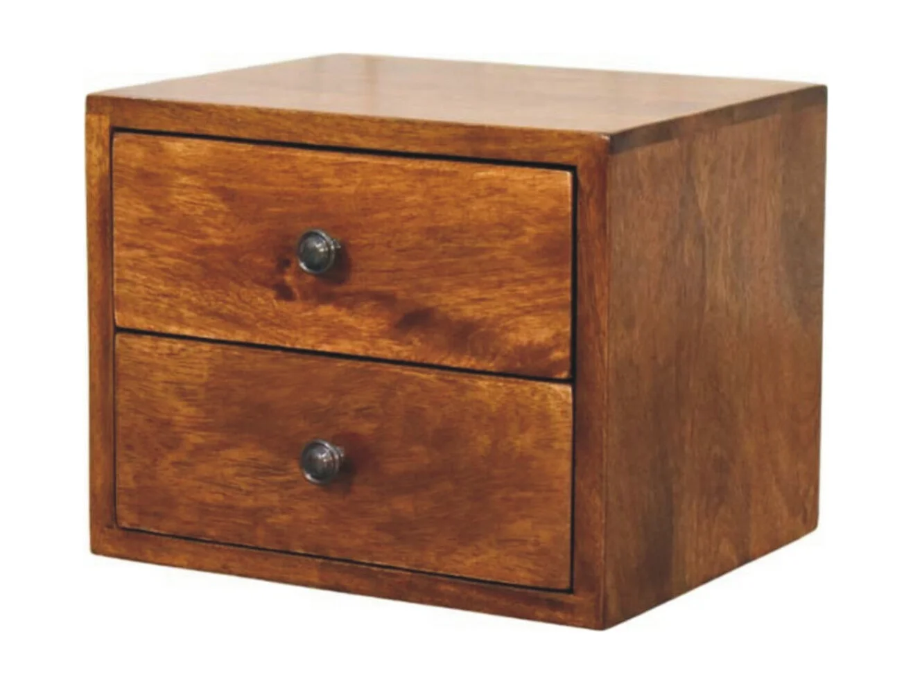 Artisan Furniture Solis Wandmontierter Nachttisch mit 2 Schubladen aus massivem Kastanienholz