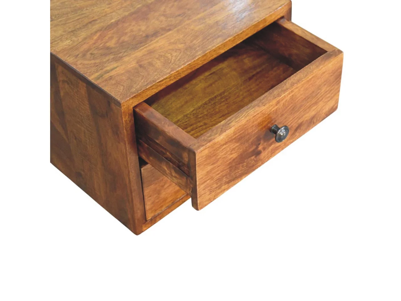 Artisan Furniture Solis Wandmontierter Nachttisch mit 2 Schubladen aus massivem Kastanienholz