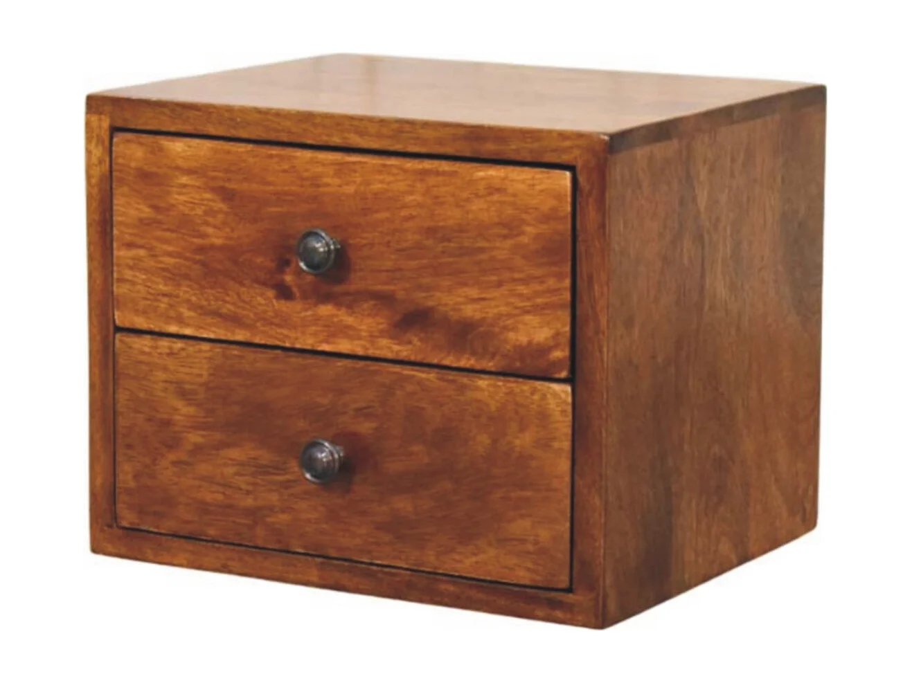 Artisan Furniture Solis Wandmontierter Nachttisch mit 2 Schubladen aus massivem Kastanienholz