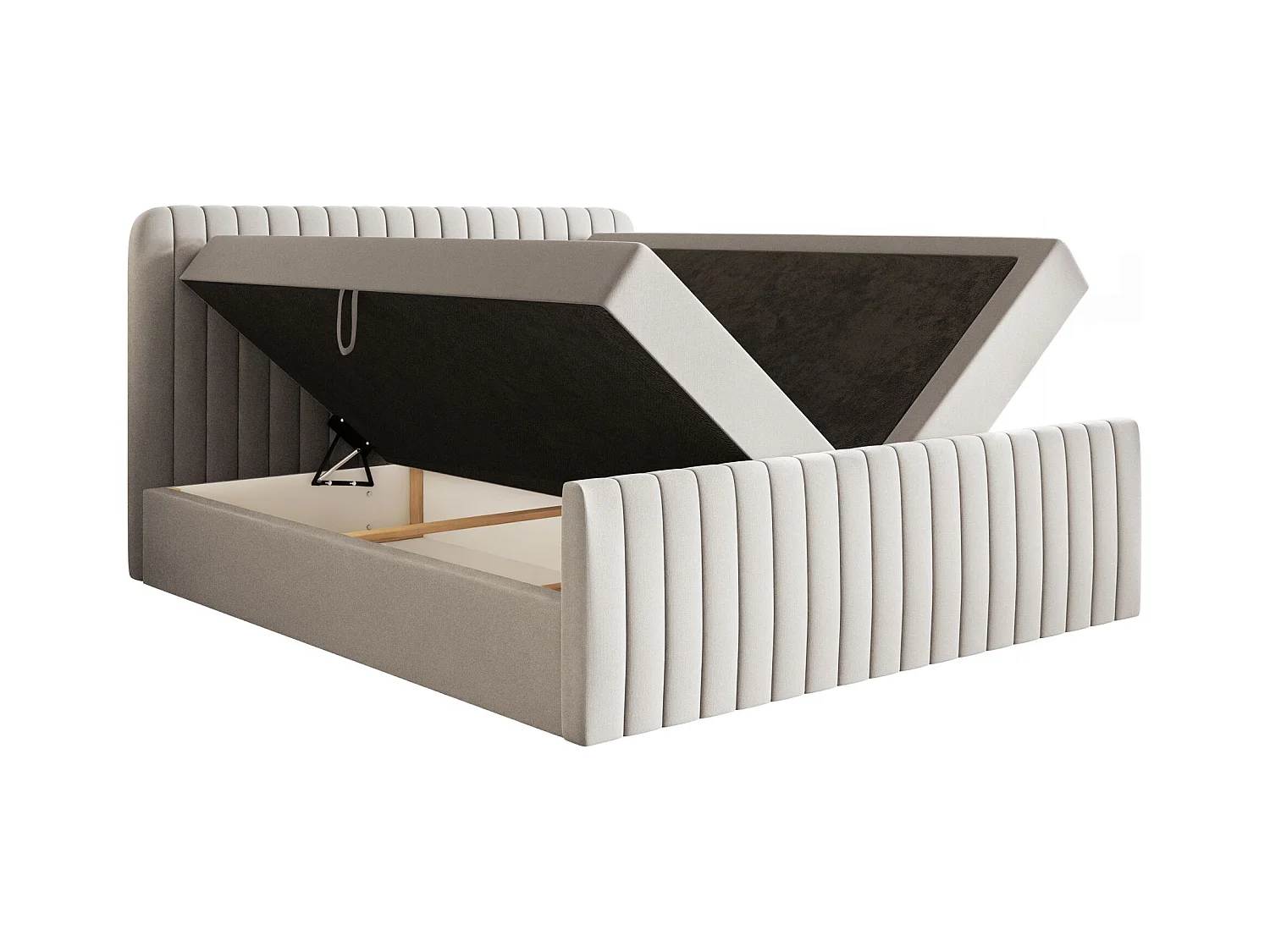 Lit continental avec surmatelas - 140x200 cm - chenille beige clair - SALIANO