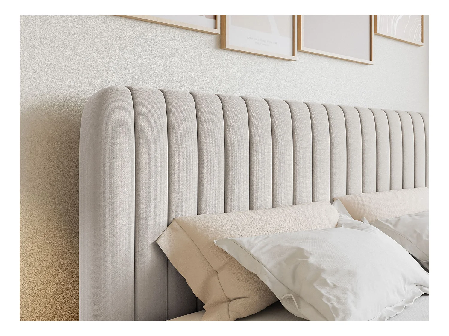 Lit continental avec surmatelas - 140x200 cm - chenille beige clair - SALIANO