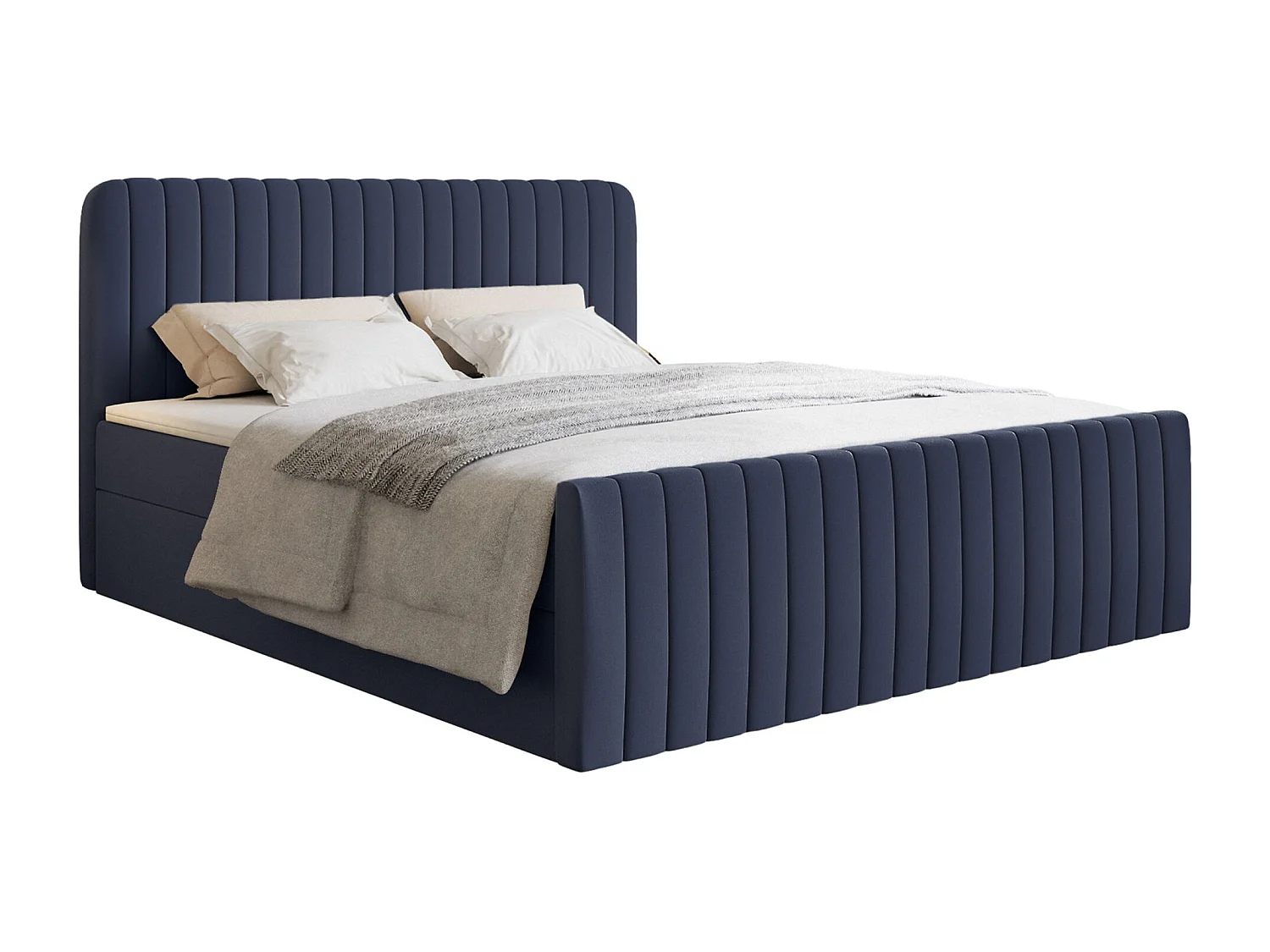 Lit continental avec surmatelas - 160x200 cm - chenille marine - SALIANO