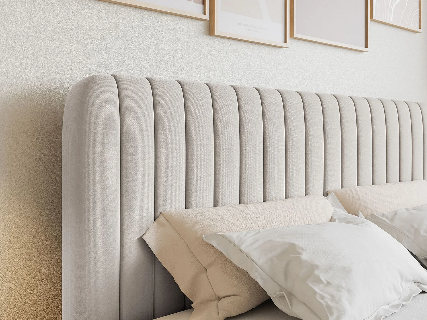 Lit continental avec surmatelas - 160x200 cm - chenille beige clair - SALIANO