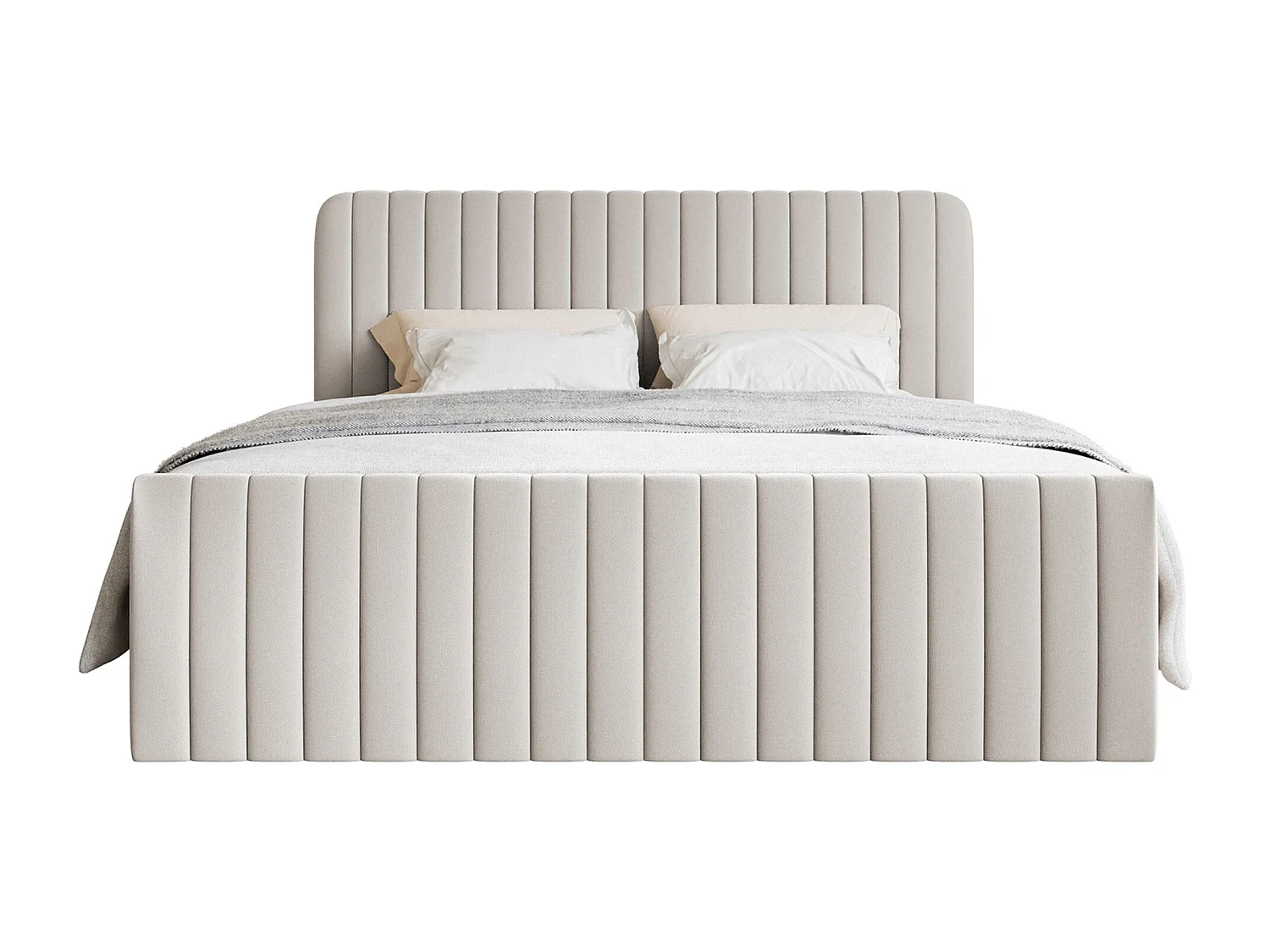 Lit continental avec surmatelas - 160x200 cm - chenille beige clair - SALIANO
