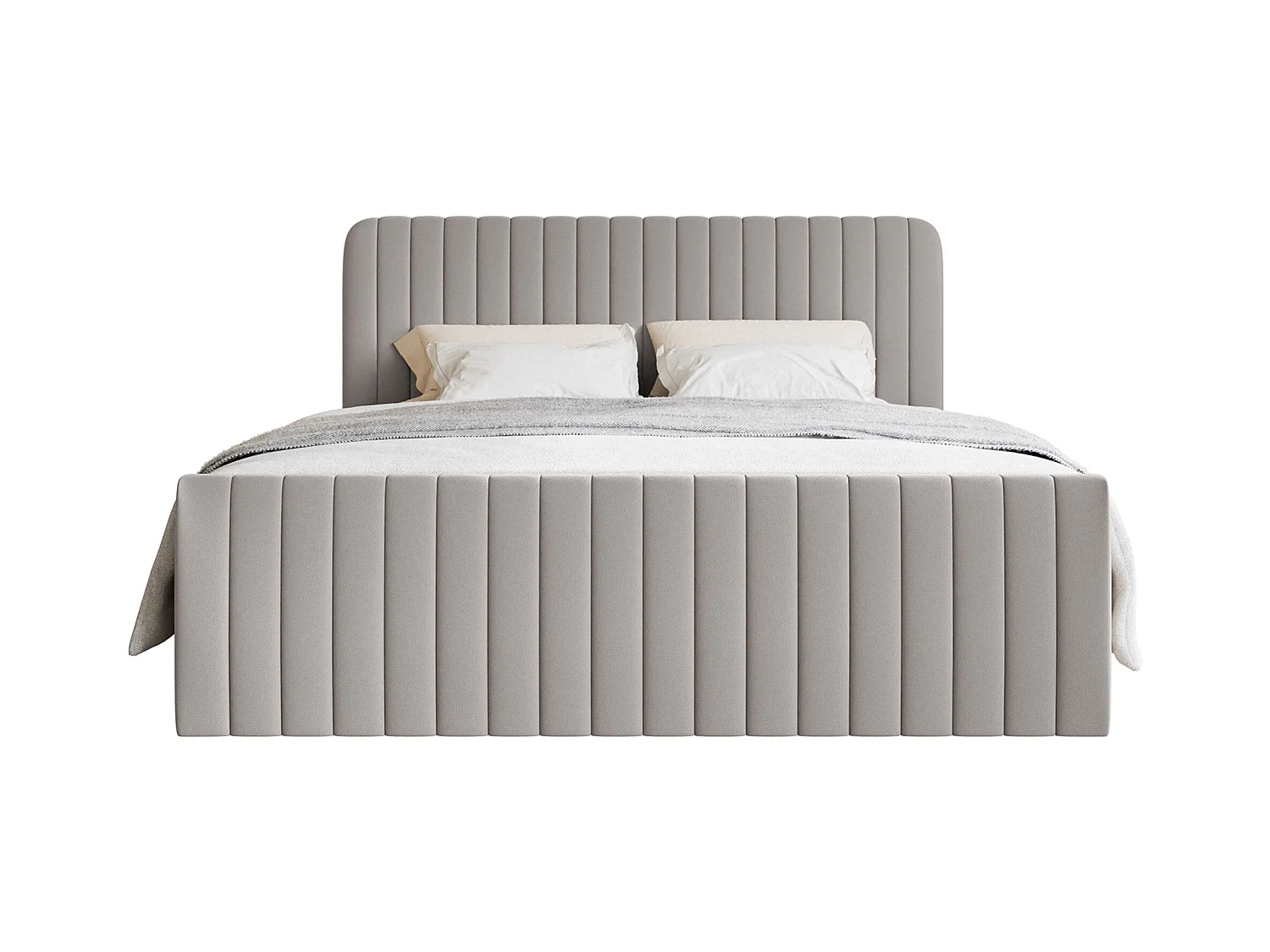 Lit continental avec surmatelas - 160x200 cm - chenille grège - SALIANO