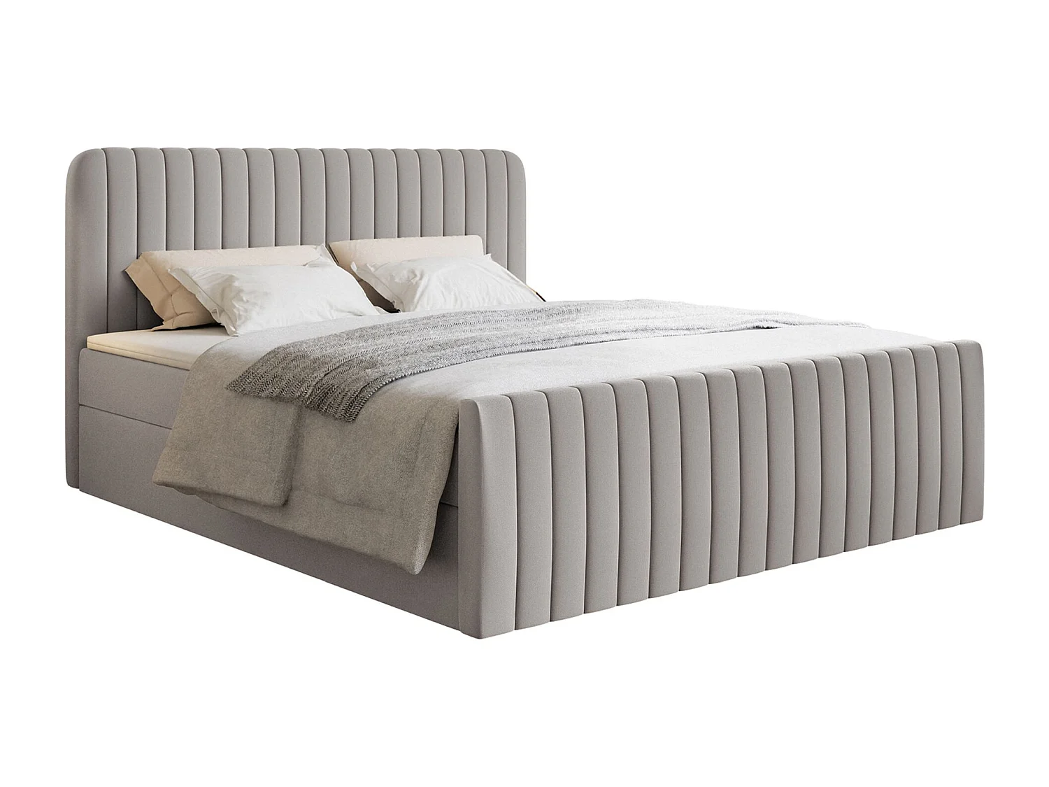 Lit continental avec surmatelas - 160x200 cm - chenille grège - SALIANO