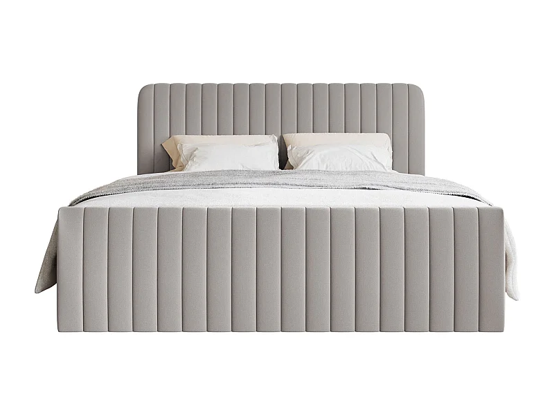 Lit continental avec surmatelas - 160x200 cm - chenille grège - SALIANO